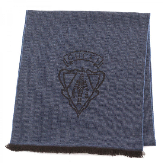 GUCCI Scarf 344993 Main: 100% wool Blue type Herringbone Pattern mens Used Authentic