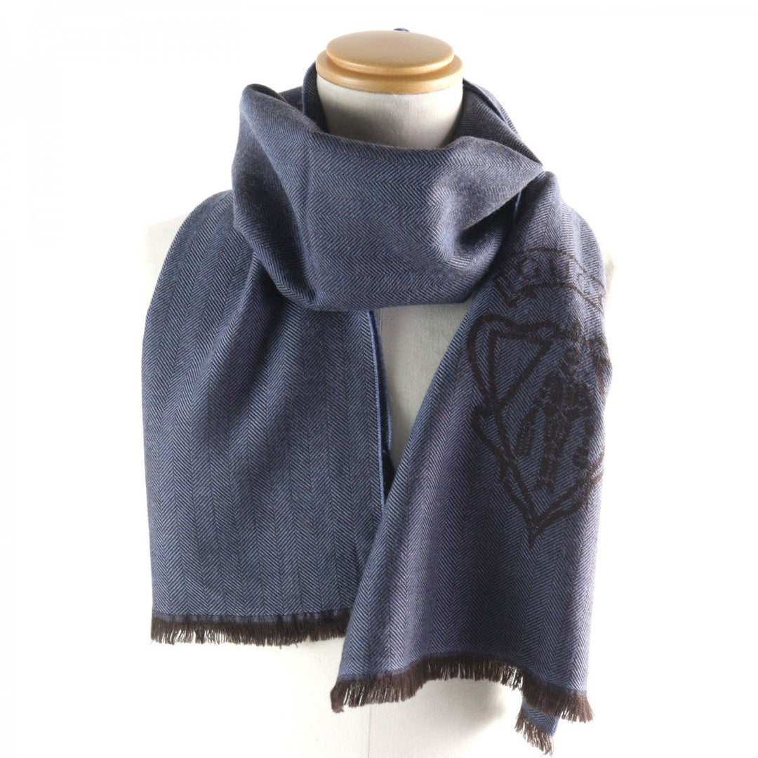 GUCCI Scarf 344993 Main: 100% wool Blue type Herringbone Pattern mens Used Authentic