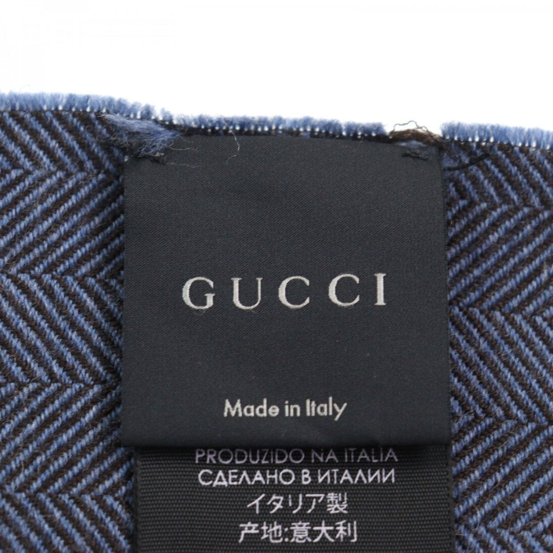 GUCCI Scarf 344993 Main: 100% wool Blue type Herringbone Pattern mens Used Authentic