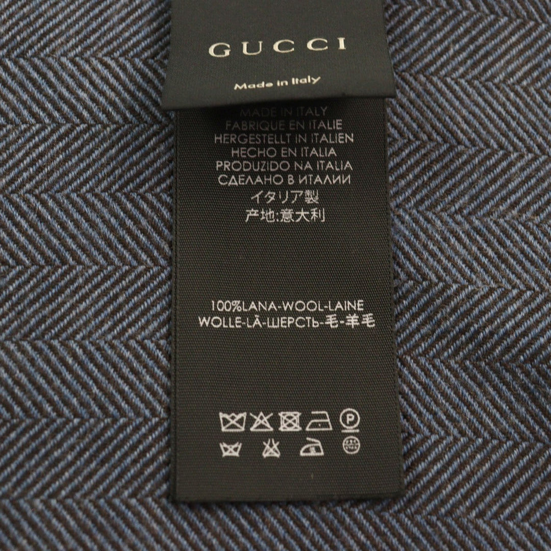 GUCCI Scarf 344993 Main: 100% wool Blue type Herringbone Pattern mens Used Authentic