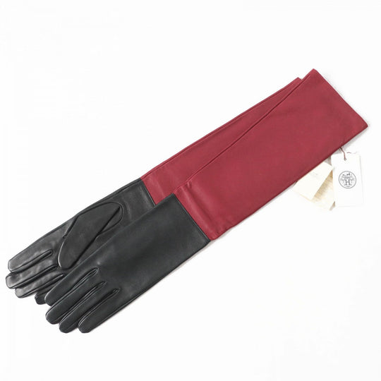HERMES gloves Main: Lamb leather, Lining: 100% silk Black Bordeaux Women 7 Used Authentic