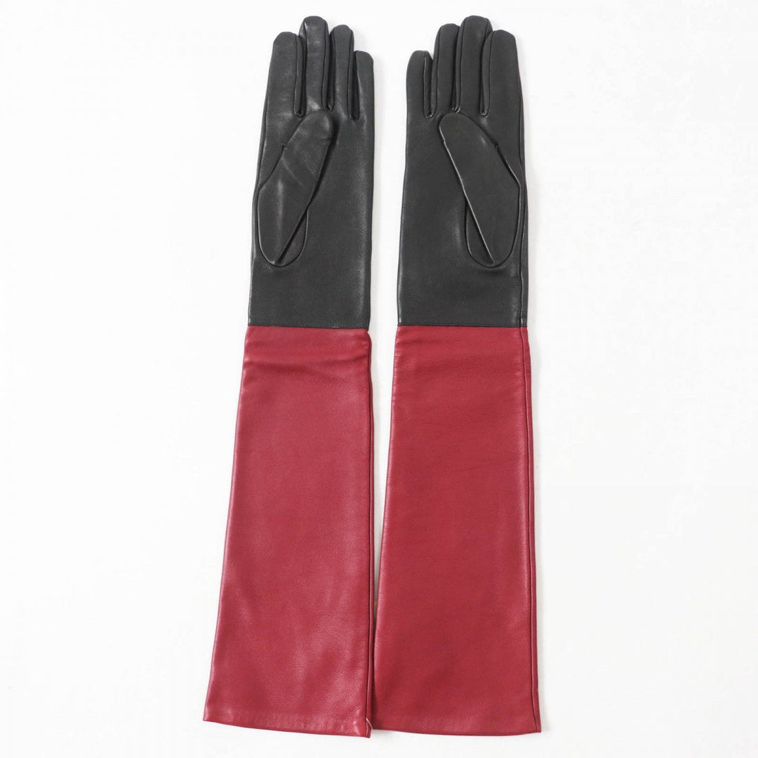 HERMES gloves Main: Lamb leather, Lining: 100% silk Black Bordeaux Women 7 Used Authentic