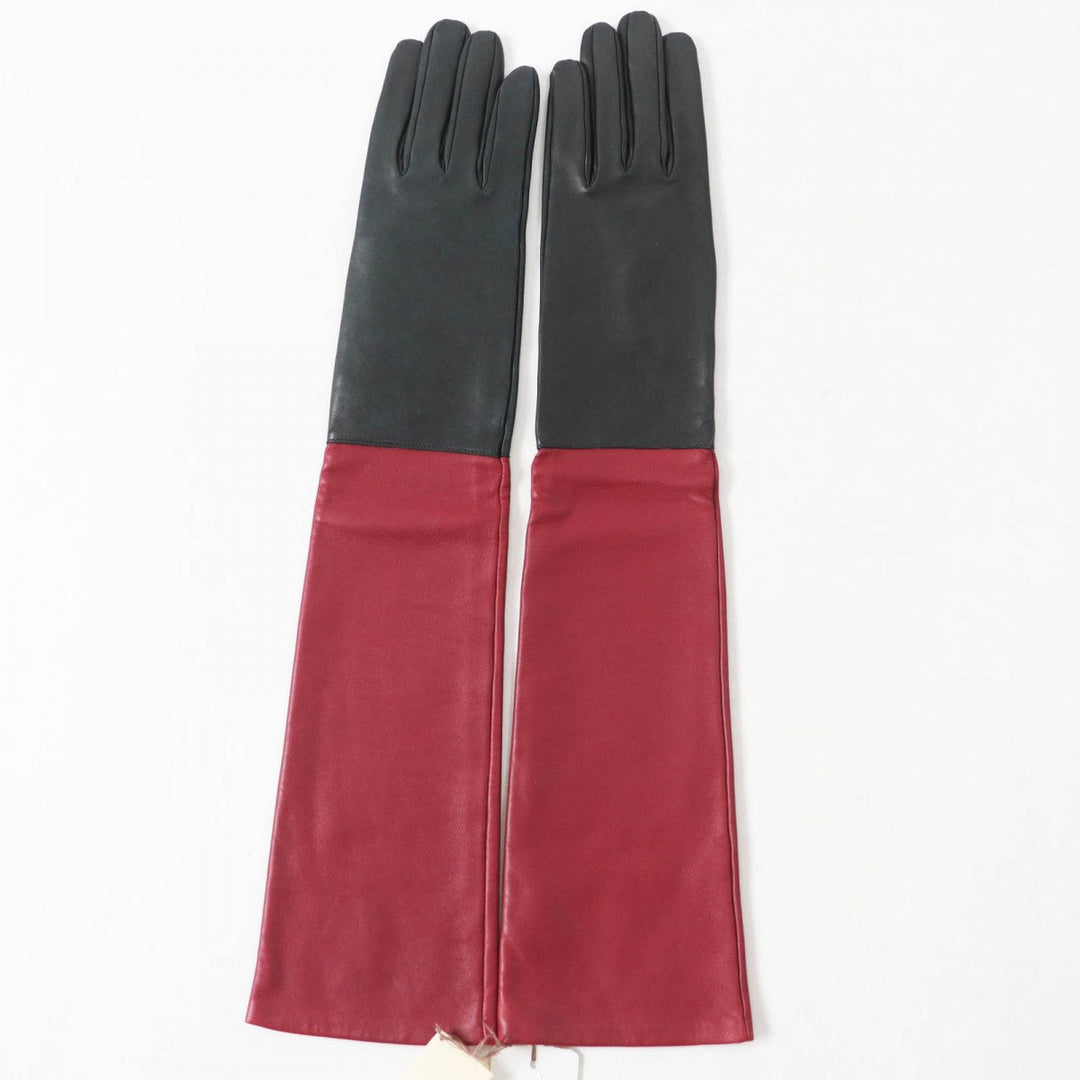 HERMES gloves Main: Lamb leather, Lining: 100% silk Black Bordeaux Women 7 Used Authentic