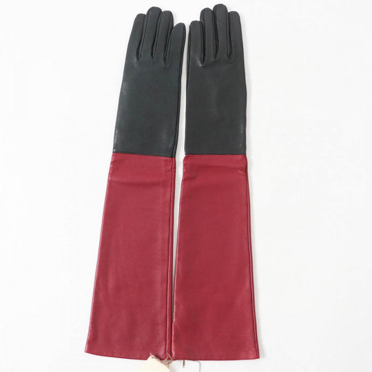 HERMES gloves Main: Lamb leather, Lining: 100% silk Black Bordeaux Women 7 Used Authentic
