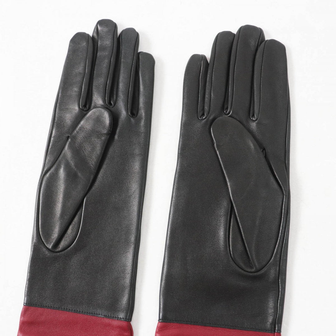 HERMES gloves Main: Lamb leather, Lining: 100% silk Black Bordeaux Women 7 Used Authentic
