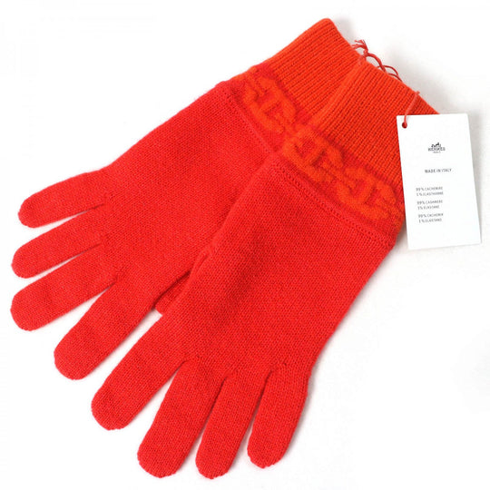 HERMES gloves H232006G Main: 99% cashmere, Main: 1% elastane Orange HEAVEN Women S Used Authentic