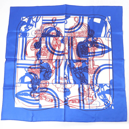 HERMES scarf Main: 100% silk Blue type Carre70 Caregean BRIDES de GALA Ceremony Bridle Women Used Authentic