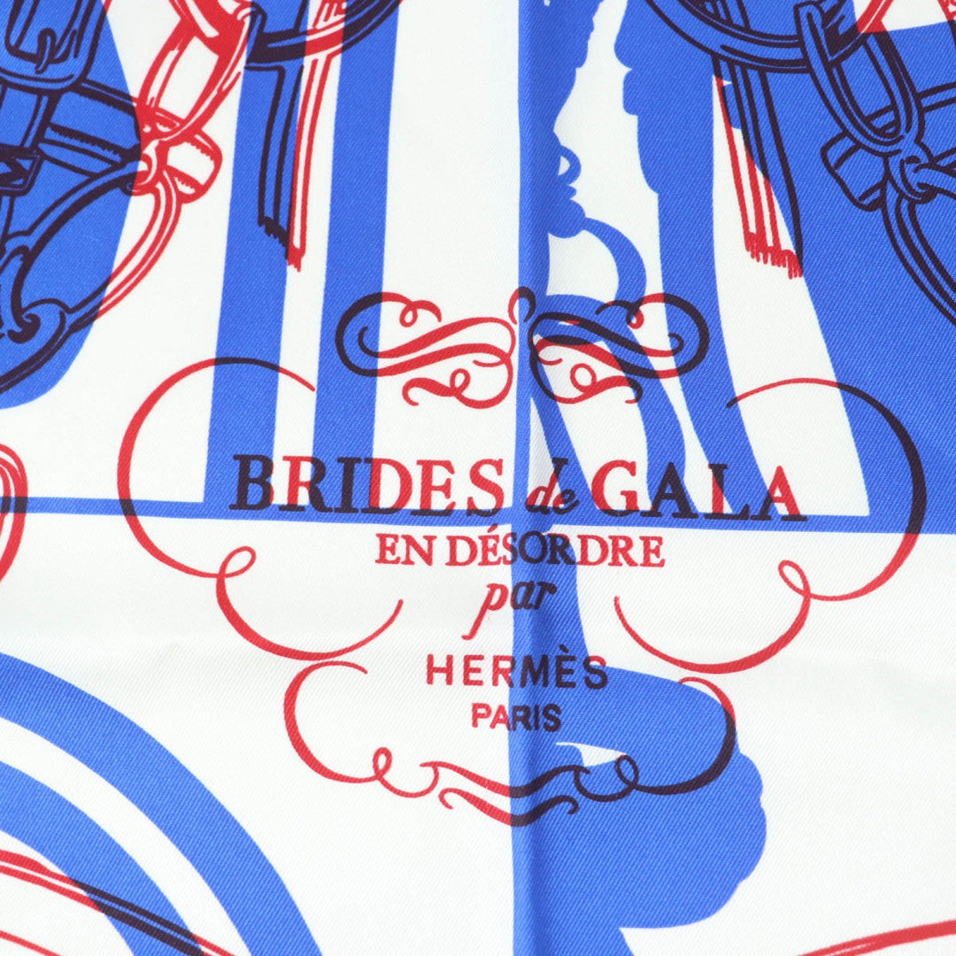 HERMES scarf Main: 100% silk Blue type Carre70 Caregean BRIDES de GALA Ceremony Bridle Women Used Authentic