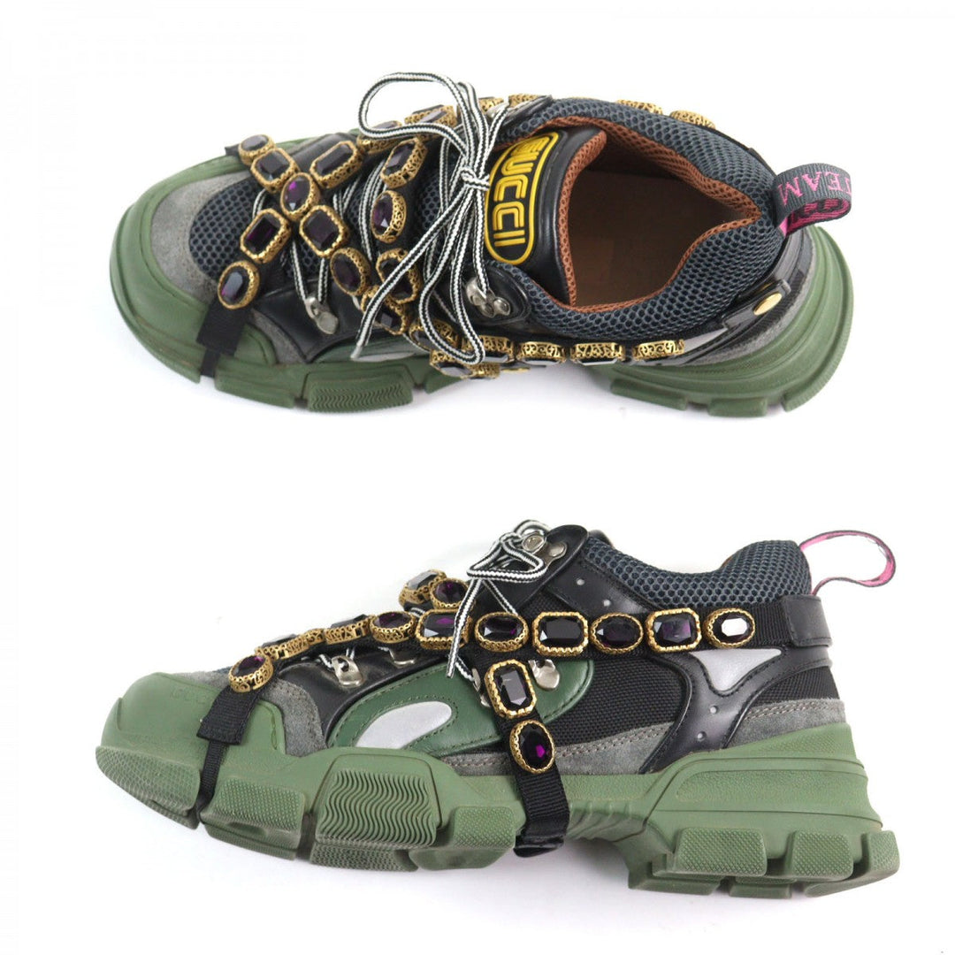 GUCCI sneakers 537355 leather multicolor Flashtrek SEGA Green Removable Crystal Flashtrek 8