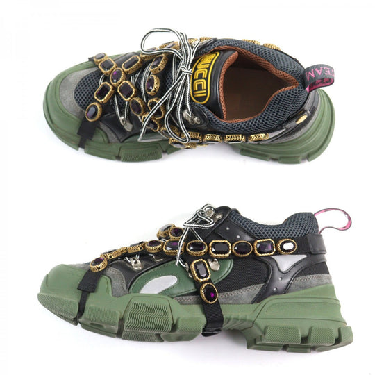 GUCCI sneakers 537355 leather multicolor Flashtrek SEGA Green Removable Crystal Flashtrek 8