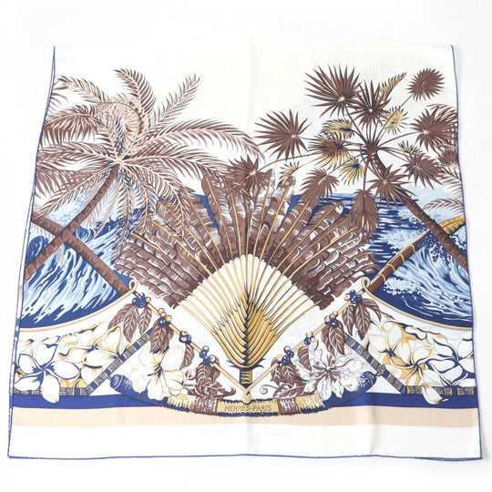 HERMES Stall Main: 100% silk blue Rectangle Aloha Women Used Authentic