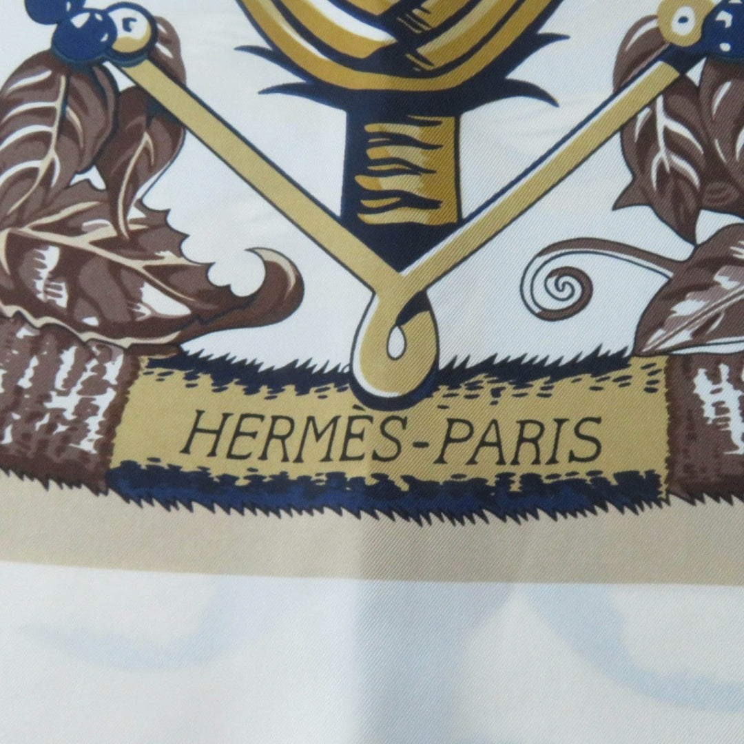 HERMES Stall Main: 100% silk blue Rectangle Aloha Women Used Authentic