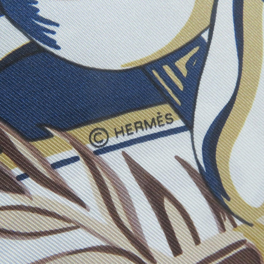 HERMES Stall Main: 100% silk blue Rectangle Aloha Women Used Authentic