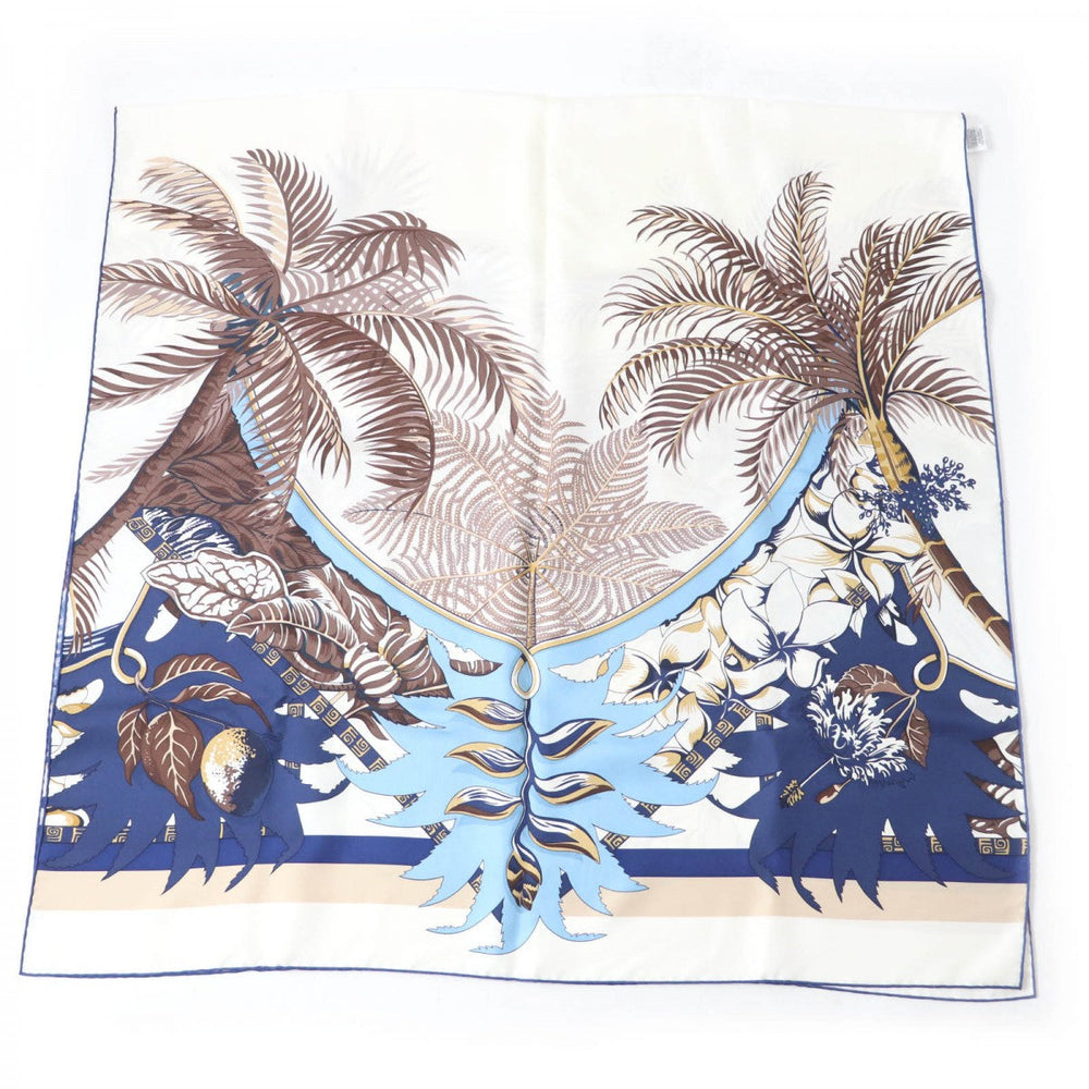 HERMES Stall Main: 100% silk blue Rectangle Aloha Women Used Authentic
