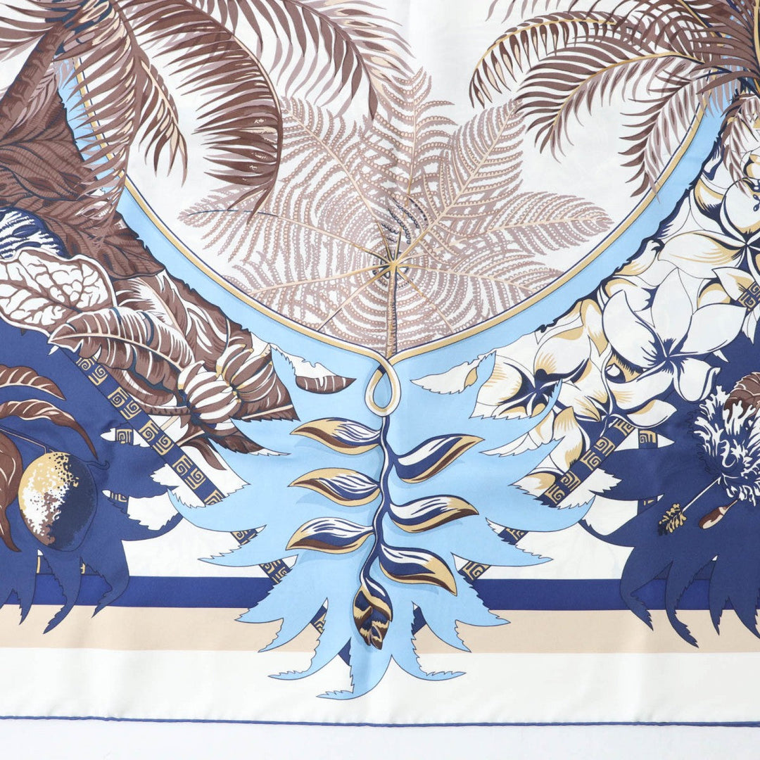 HERMES Stall Main: 100% silk blue Rectangle Aloha Women Used Authentic