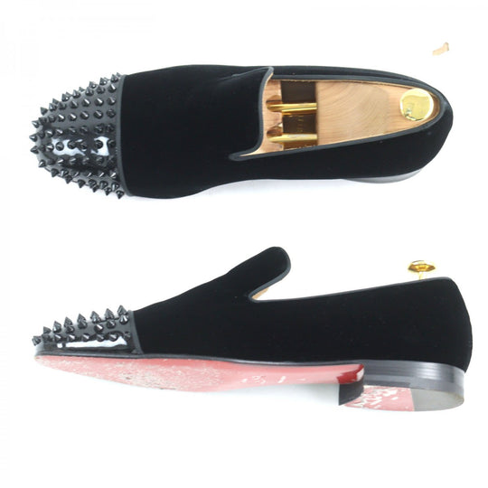 Christian Louboutin Leather shoes Suede, Patent Leather black spike slip-ons Dynodent Flat Suede mens 43 Used Authentic