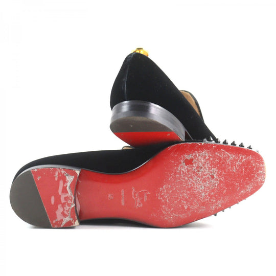 Christian Louboutin Leather shoes Suede, Patent Leather black spike slip-ons Dynodent Flat Suede mens 43 Used Authentic