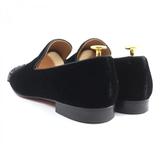 Christian Louboutin Leather shoes Suede, Patent Leather black spike slip-ons Dynodent Flat Suede mens 43 Used Authentic