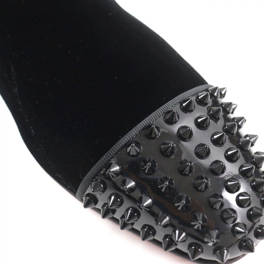 Christian Louboutin Leather shoes Suede, Patent Leather black spike slip-ons Dynodent Flat Suede mens 43 Used Authentic