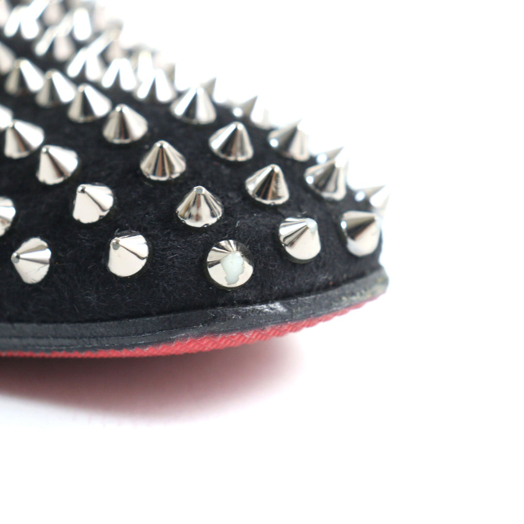 Christian Louboutin Leather shoes Velor Black Silver Slip-ons, Flat shoes Spike studs ROLLERBOY SPIKES mens 40 Used Authentic
