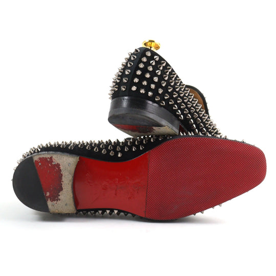 Christian Louboutin Leather shoes Velor Black Silver Slip-ons, Flat shoes Spike studs ROLLERBOY SPIKES mens 40 Used Authentic