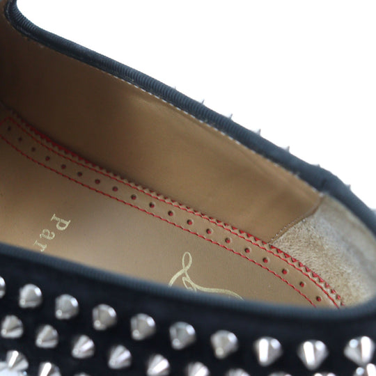 Christian Louboutin Leather shoes Velor Black Silver Slip-ons, Flat shoes Spike studs ROLLERBOY SPIKES mens 40 Used Authentic