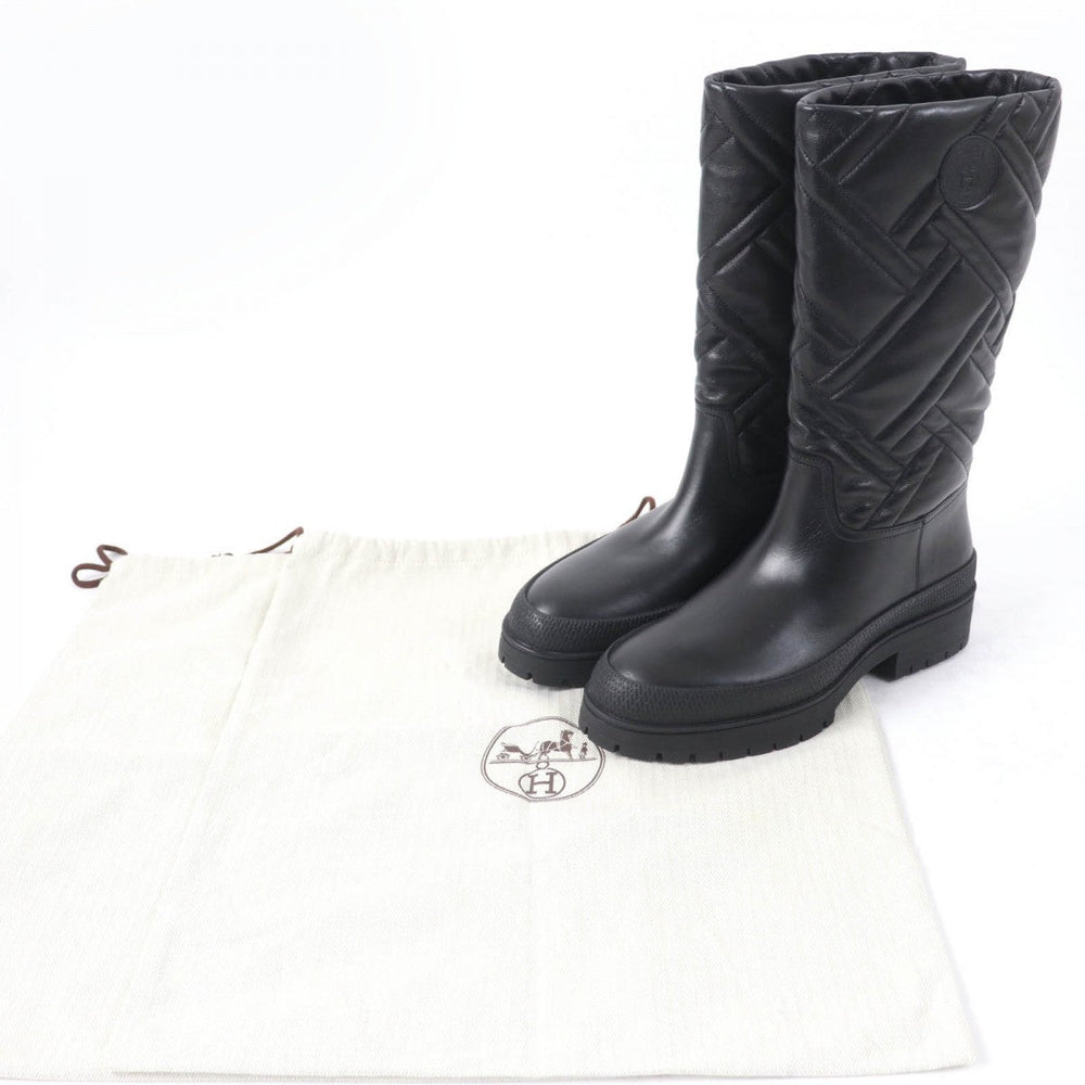 HERMES Knee-high boots 222048Z Main: Leather black Fuji Women 38.5 Used Authentic