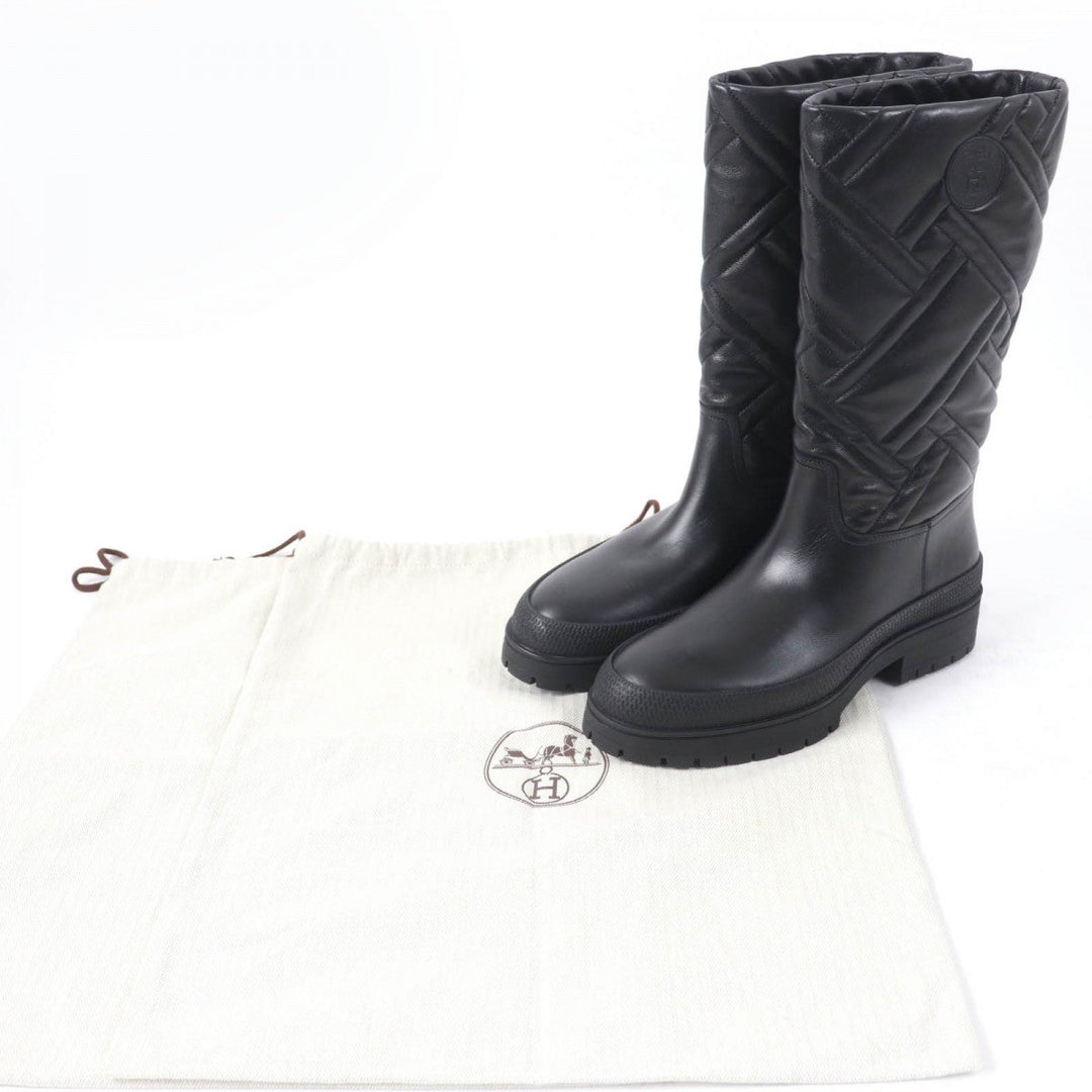 HERMES Knee-high boots 222048Z Main: Leather black Fuji Women 38.5 Used Authentic