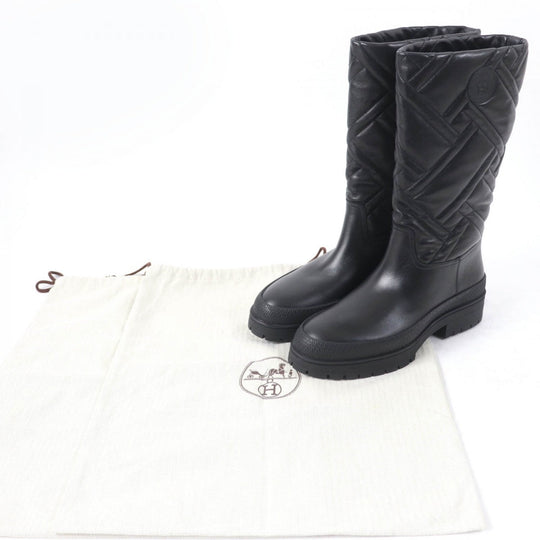 HERMES Knee-high boots 222048Z Main: Leather black Fuji Women 38.5 Used Authentic