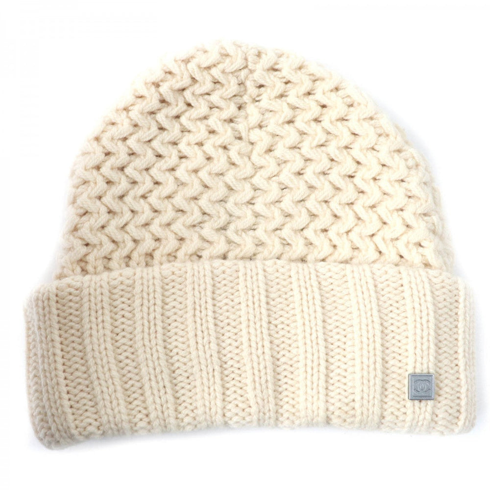 CHANEL Knit cap Main: 100% cashmere Ivory SPORTS Women Used Authentic