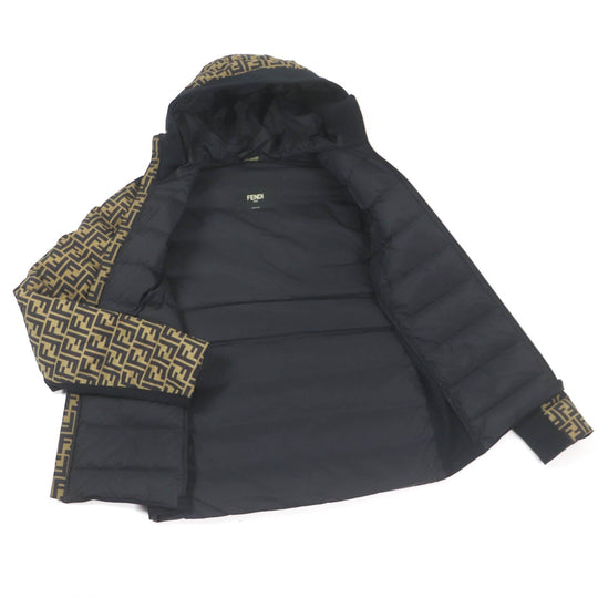 FENDI Down jacket FAA641 Main: 92% nylon, 8% polyurethane, 52% cotton, 48% polyester, lining: 100% nylon Brown black mens 46 Used Authentic