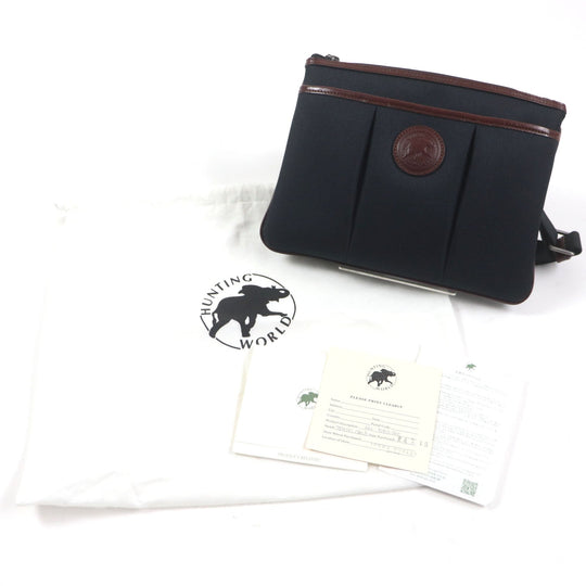 HUNTING WORLD Shoulder Bag canvas Black dark brown