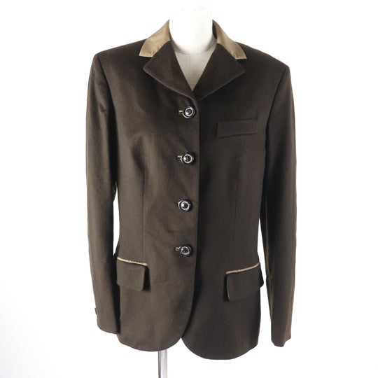 HERMES Jacket Outer: 100% cashmere, Part: 100% silk, Lining: 100% acetate Brown Women 42 Used Authentic