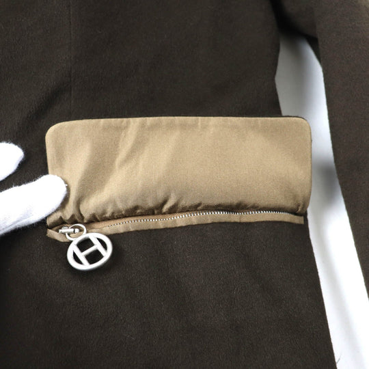 HERMES Jacket Outer: 100% cashmere, Part: 100% silk, Lining: 100% acetate Brown Women 42 Used Authentic