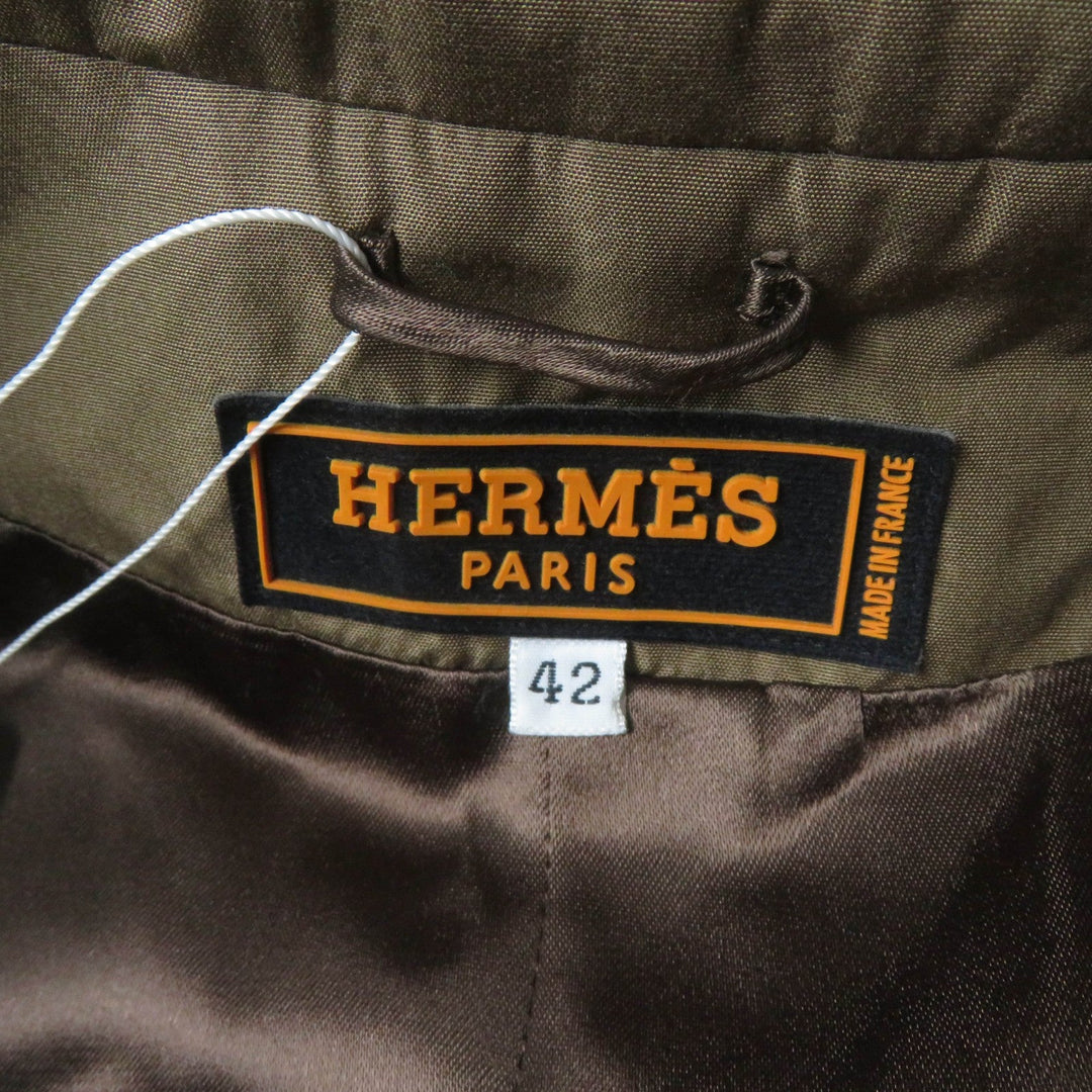 HERMES Jacket Outer: 100% cashmere, Part: 100% silk, Lining: 100% acetate Brown Women 42 Used Authentic