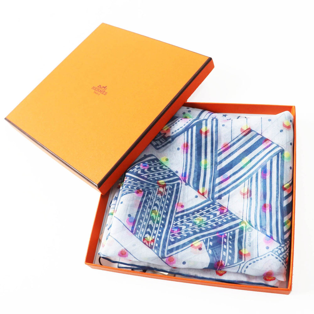 HERMES scarf Main: 78% silk, Main: 22% acetate blue Carre 60 SANGLESENZIGZAG Zigzag sangle BANDANA Women Used Authentic
