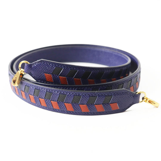 HERMES Shoulder strap Main: Leather Blue Black Brown bandouliere trace de cuir Women Used Authentic