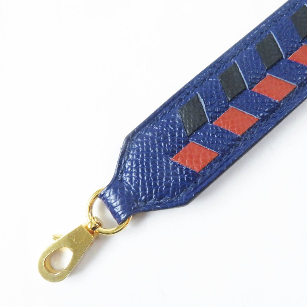 HERMES Shoulder strap Main: Leather Blue Black Brown bandouliere trace de cuir Women Used Authentic