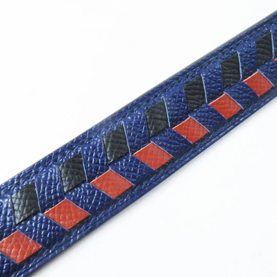 HERMES Shoulder strap Main: Leather Blue Black Brown bandouliere trace de cuir Women Used Authentic