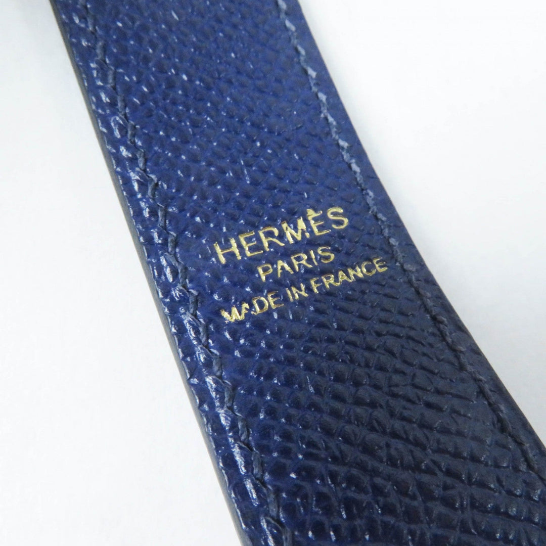 HERMES Shoulder strap Main: Leather Blue Black Brown bandouliere trace de cuir Women Used Authentic