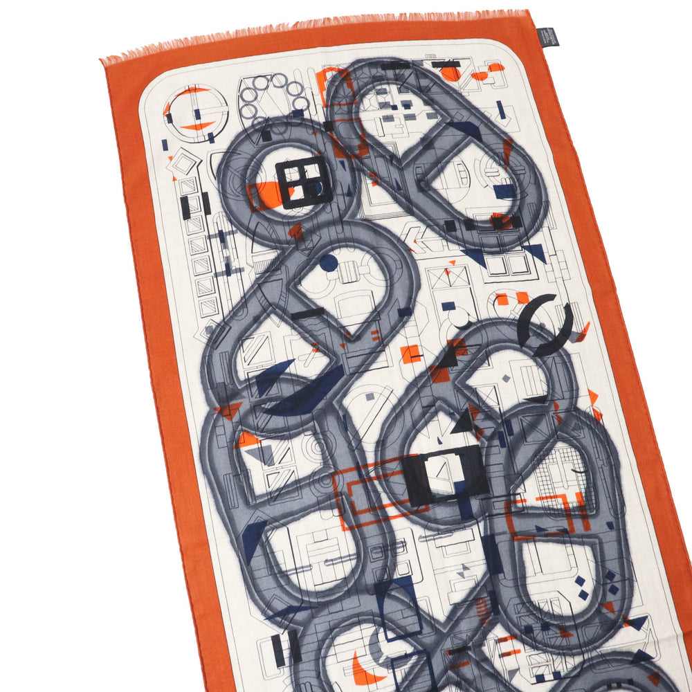 HERMES Stall Main: 70% cashmere, Main: 30% silk Etoupe/Orange/Indigo Rectangle Ampremour Fleur mens Used Authentic