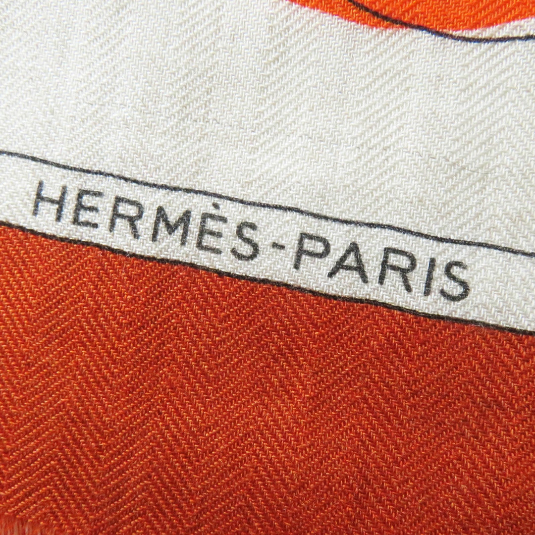 HERMES Stall Main: 70% cashmere, Main: 30% silk Etoupe/Orange/Indigo Rectangle Ampremour Fleur mens Used Authentic