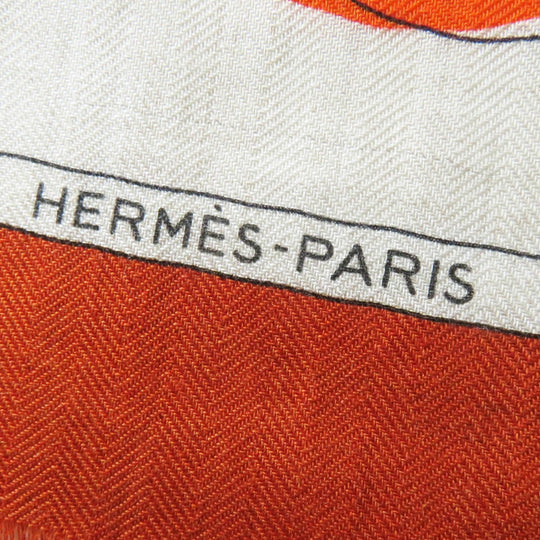 HERMES Stall Main: 70% cashmere, Main: 30% silk Etoupe/Orange/Indigo Rectangle Ampremour Fleur mens Used Authentic
