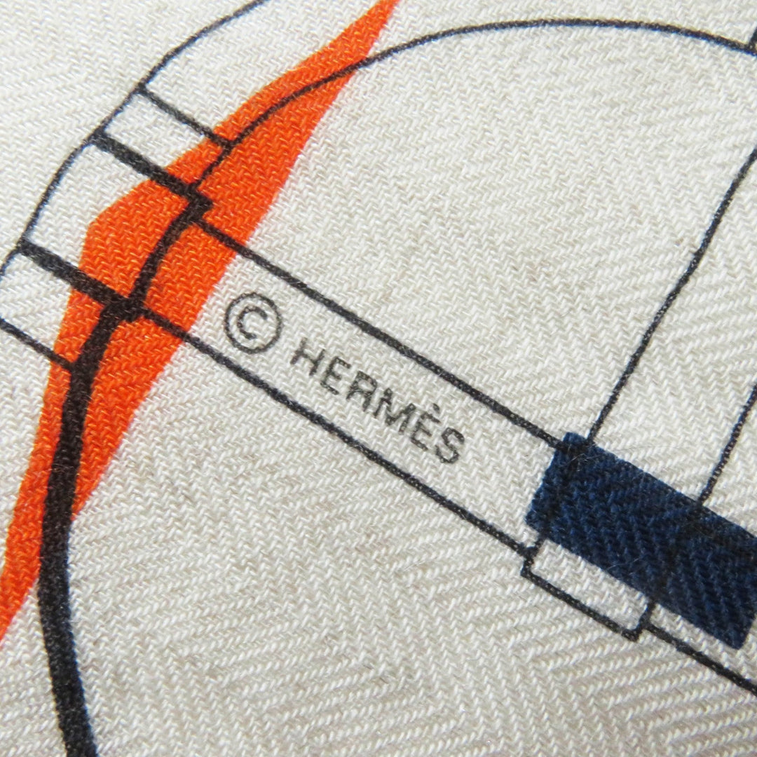 HERMES Stall Main: 70% cashmere, Main: 30% silk Etoupe/Orange/Indigo Rectangle Ampremour Fleur mens Used Authentic