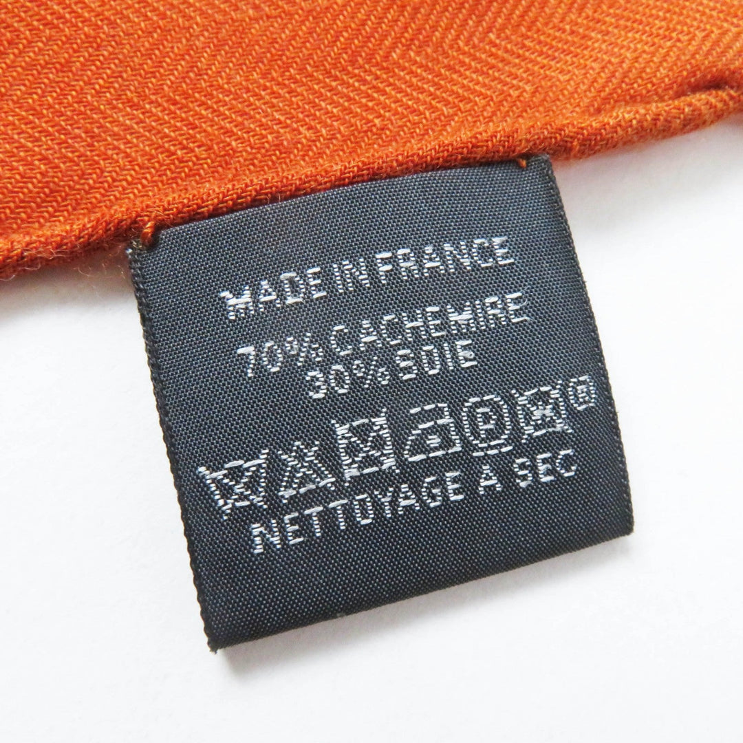 HERMES Stall Main: 70% cashmere, Main: 30% silk Etoupe/Orange/Indigo Rectangle Ampremour Fleur mens Used Authentic