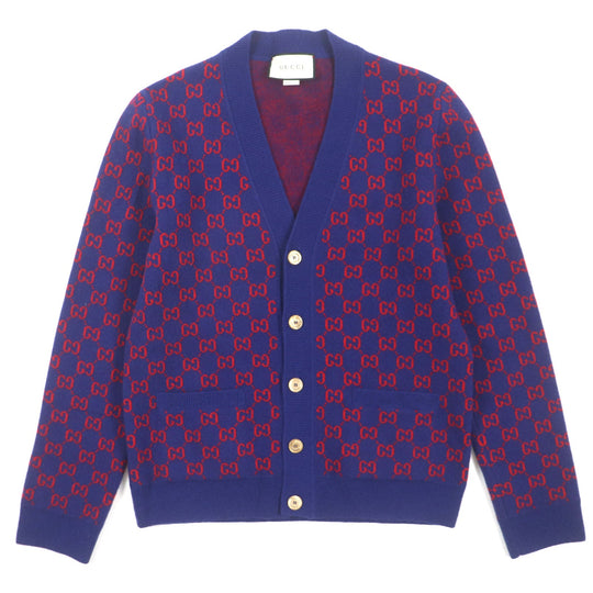 GUCCI cardigan 597724 Main: 95% wool, Main: 5% cashmere, Part: 100% wool Blue red mens M Used Authentic