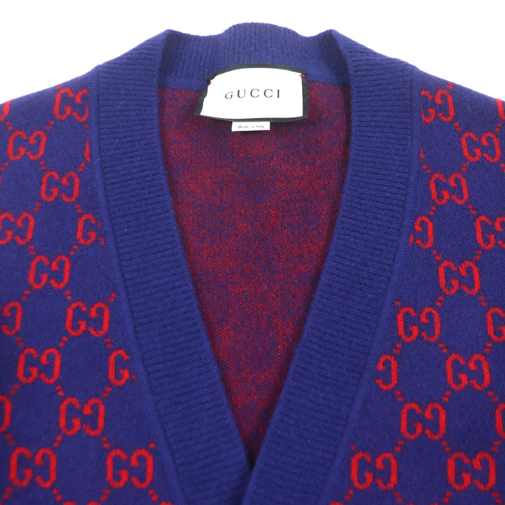 GUCCI cardigan 597724 Main: 95% wool, Main: 5% cashmere, Part: 100% wool Blue red mens M Used Authentic