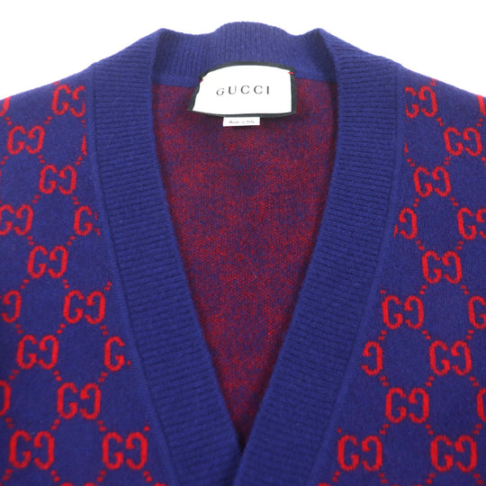 GUCCI cardigan 597724 Main: 95% wool, Main: 5% cashmere, Part: 100% wool Blue red mens M Used Authentic