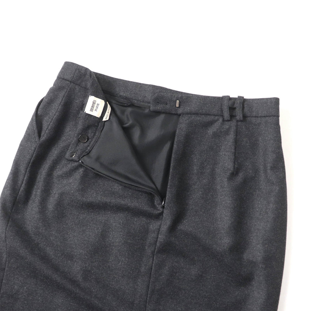HERMES Tight Skirt Outer: 95% wool, Outer: 5% cashmere, Lining: 100% silk Charcoal gray Women 42 Used Authentic