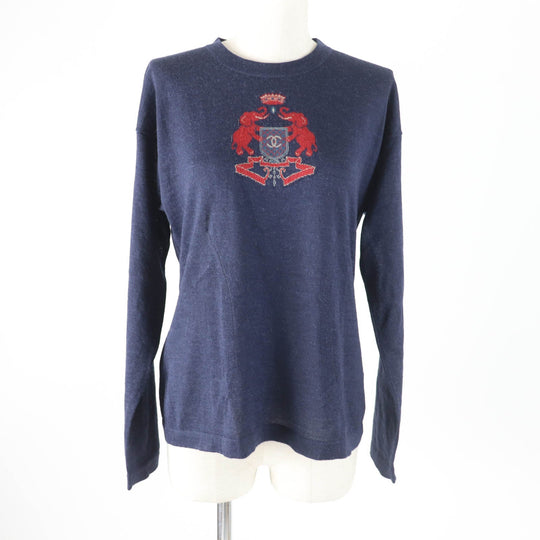 CHANEL knit P44155 Main: 100% alpaca Navy Women 38 Used Authentic